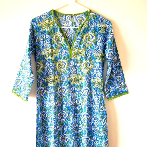 ๐ beach/pool tunic cover up blue with gold sequins size small ๐ - Picture 4 of 5